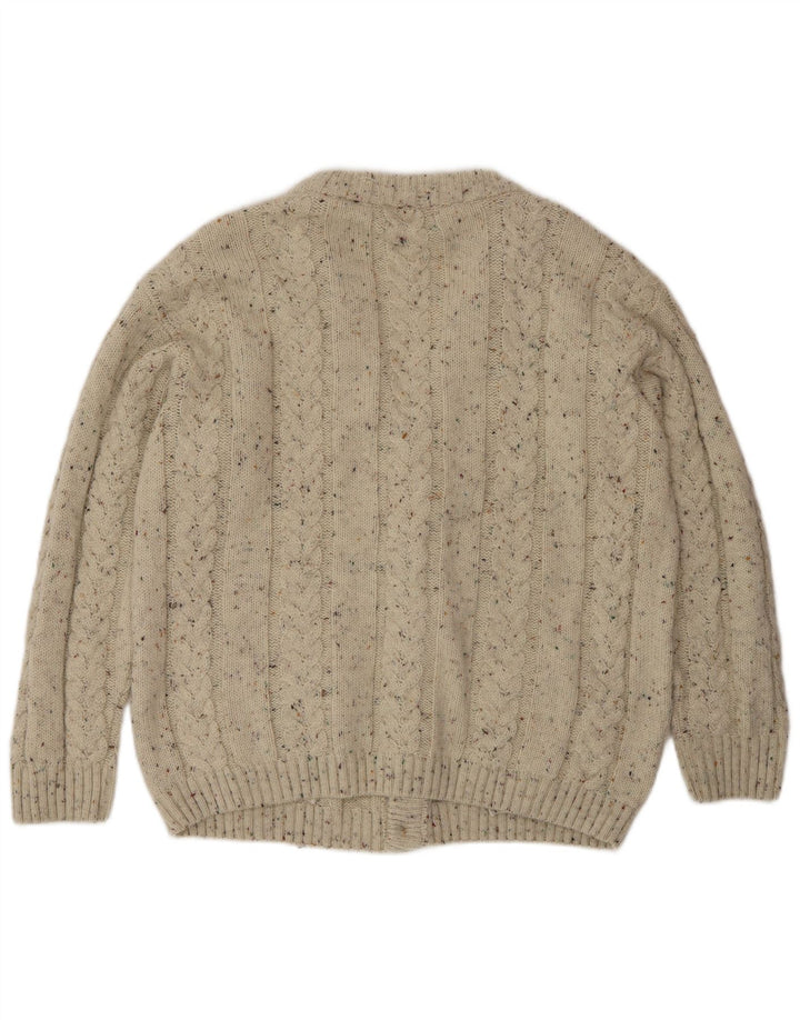 Vintage cardigan sweater til mænd, stor beige flækket uld