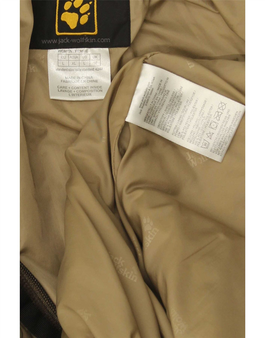 Jack Wolfskin Dame Hooded Polstret Frakke UK 16 Large Brown Polyester