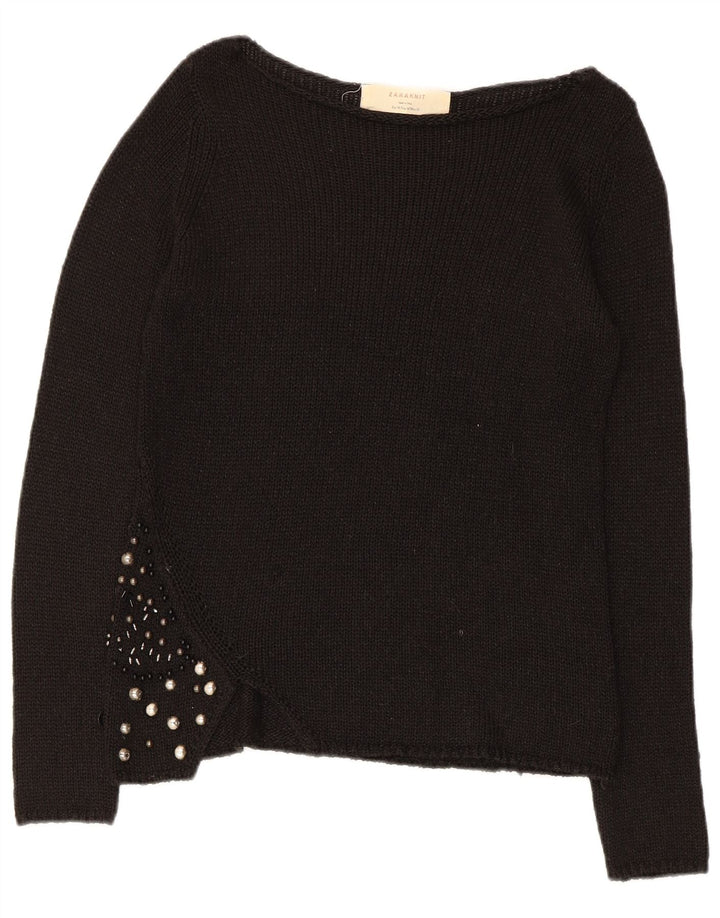 Zara Dame Boat Neck Jumper Sweater UK 12 Medium Black