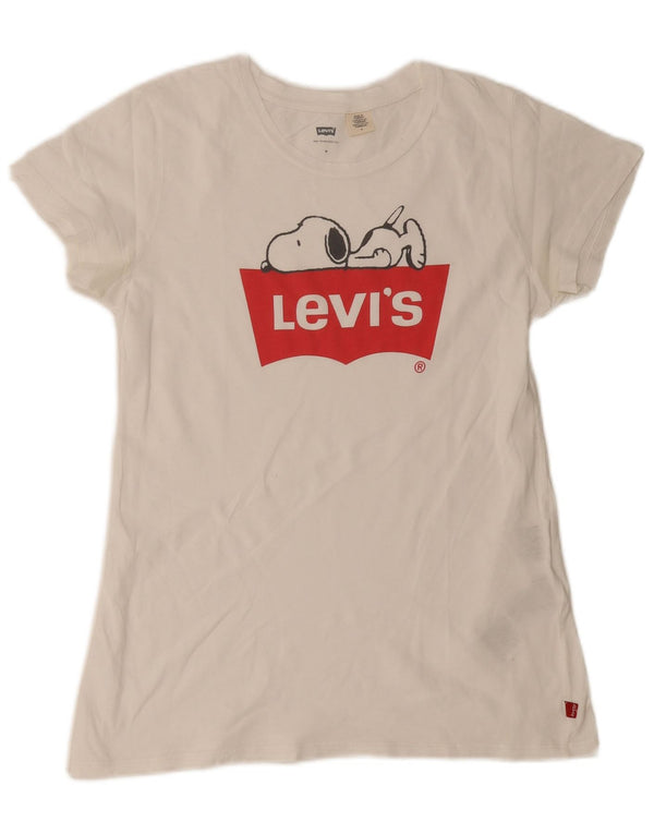 Levi's Grafisk T-shirt top til kvinder UK 12 Medium hvid bomuld