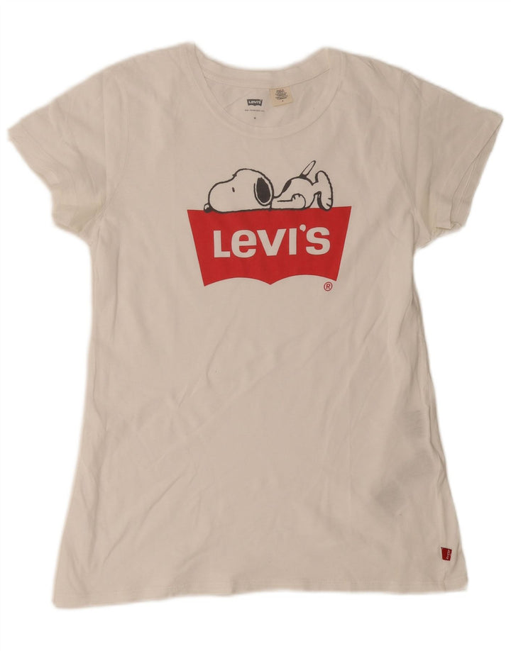 Levi's Grafisk T-shirt top til kvinder UK 12 Medium hvid bomuld