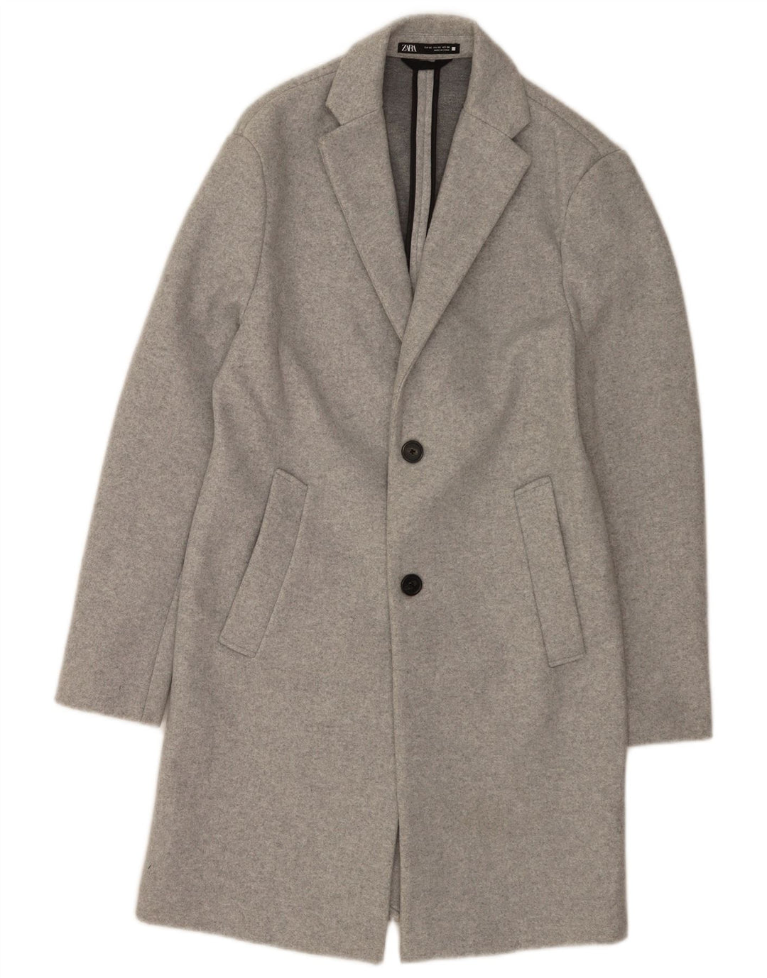 Zara Herre Overfrakke UK 34 XS Grå Flecked Polyester