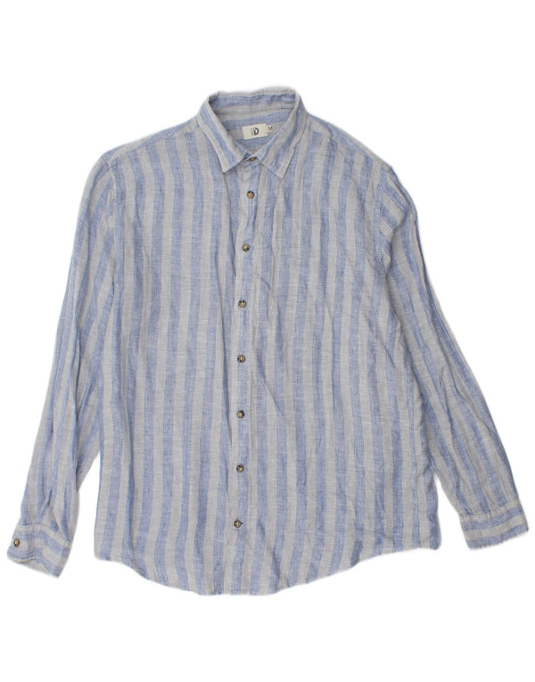 Dack's Mens Shirt Medium Blue Striped Linen
