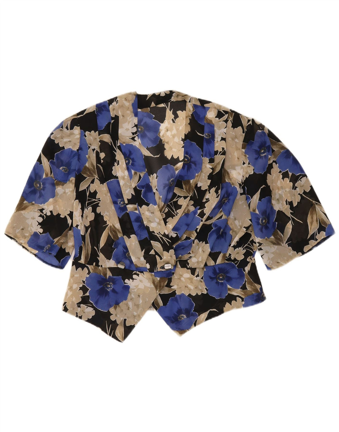 Vintage Dame Kortærmet Blazer Jacket UK 14 Large Blue Floral