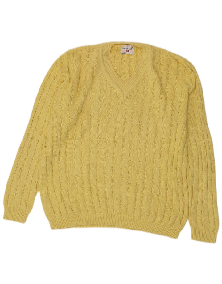 MARRONETTO Herre V-hals sweater Medium Gul Bomuld
