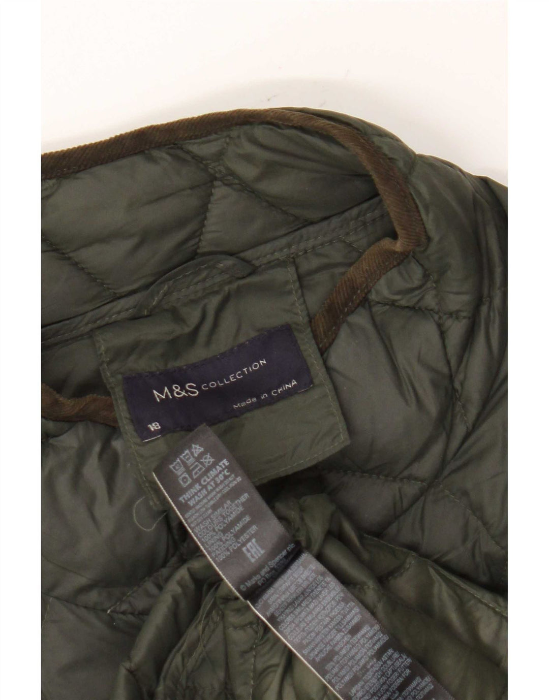 Marks & Spencer Quiltet, polstret frakke til kvinder UK 18 XL Khaki Polyamid