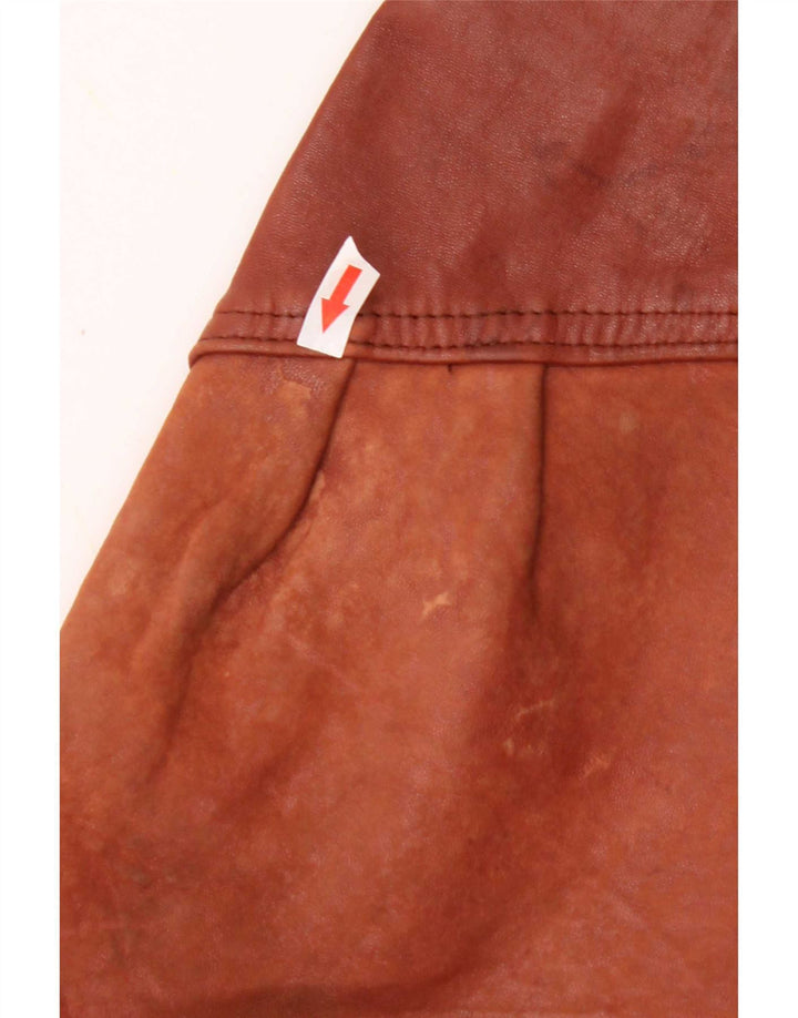 Vintage Womens Crop Oversized læderjakke UK 16 Large Brown
