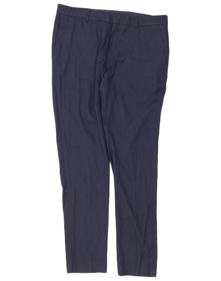 ZARA Mens Slim Chino Trousers EU 44 Large W34 L32 Navy Blue Polyester