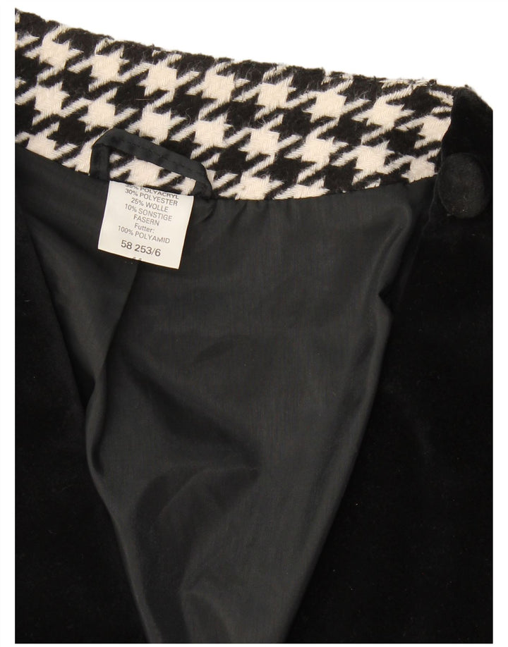 Vintage Dame Dobbeltradet Frakke UK 20 2XL Sort Houndstooth Polyacrylic