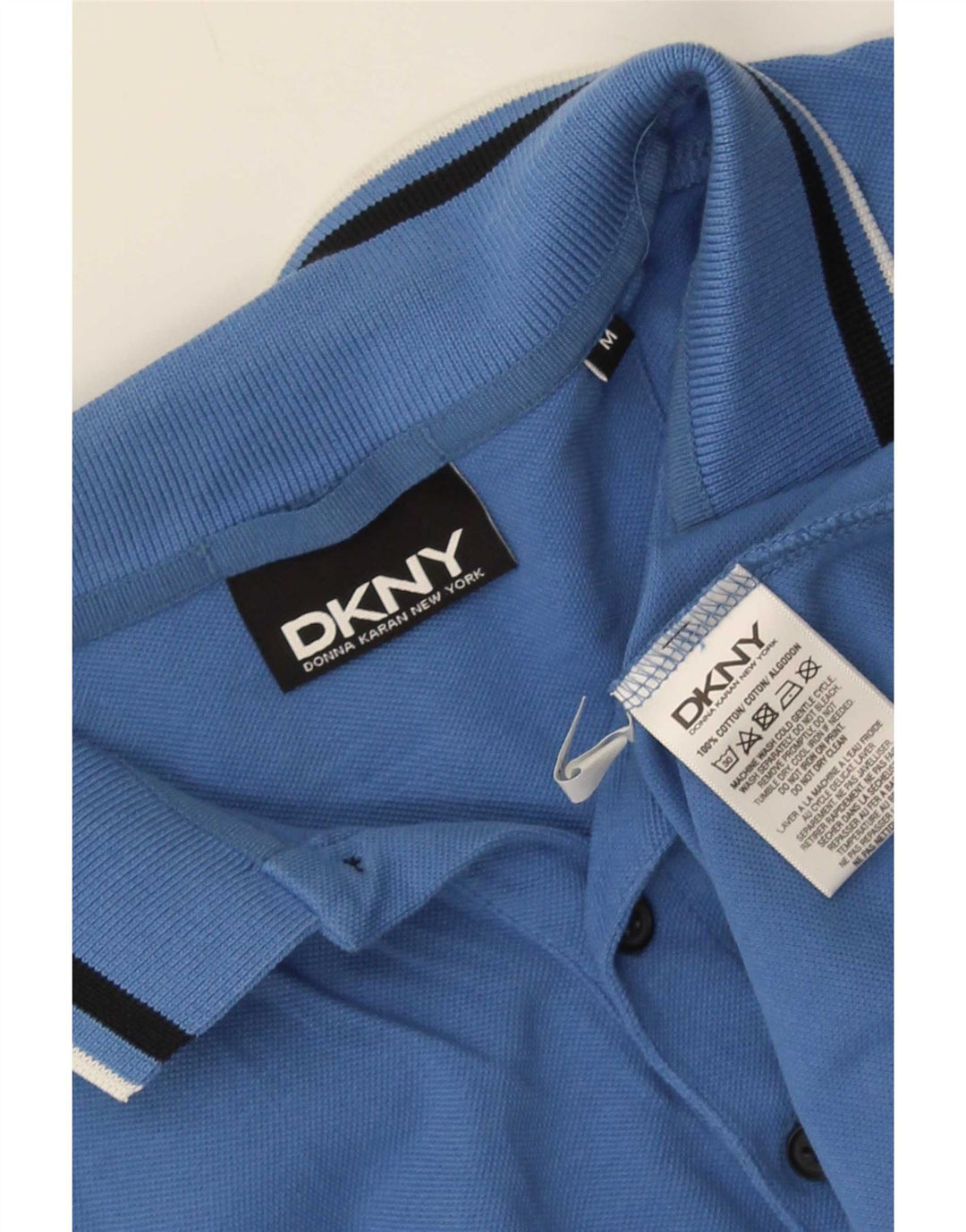 Dkny Herre Polo Shirt Medium Blå Stribet Bomuld