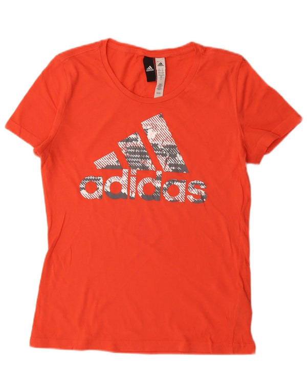 Adidas Dame Grafisk T-Shirt Top UK 8/10 Small Orange Bomuld