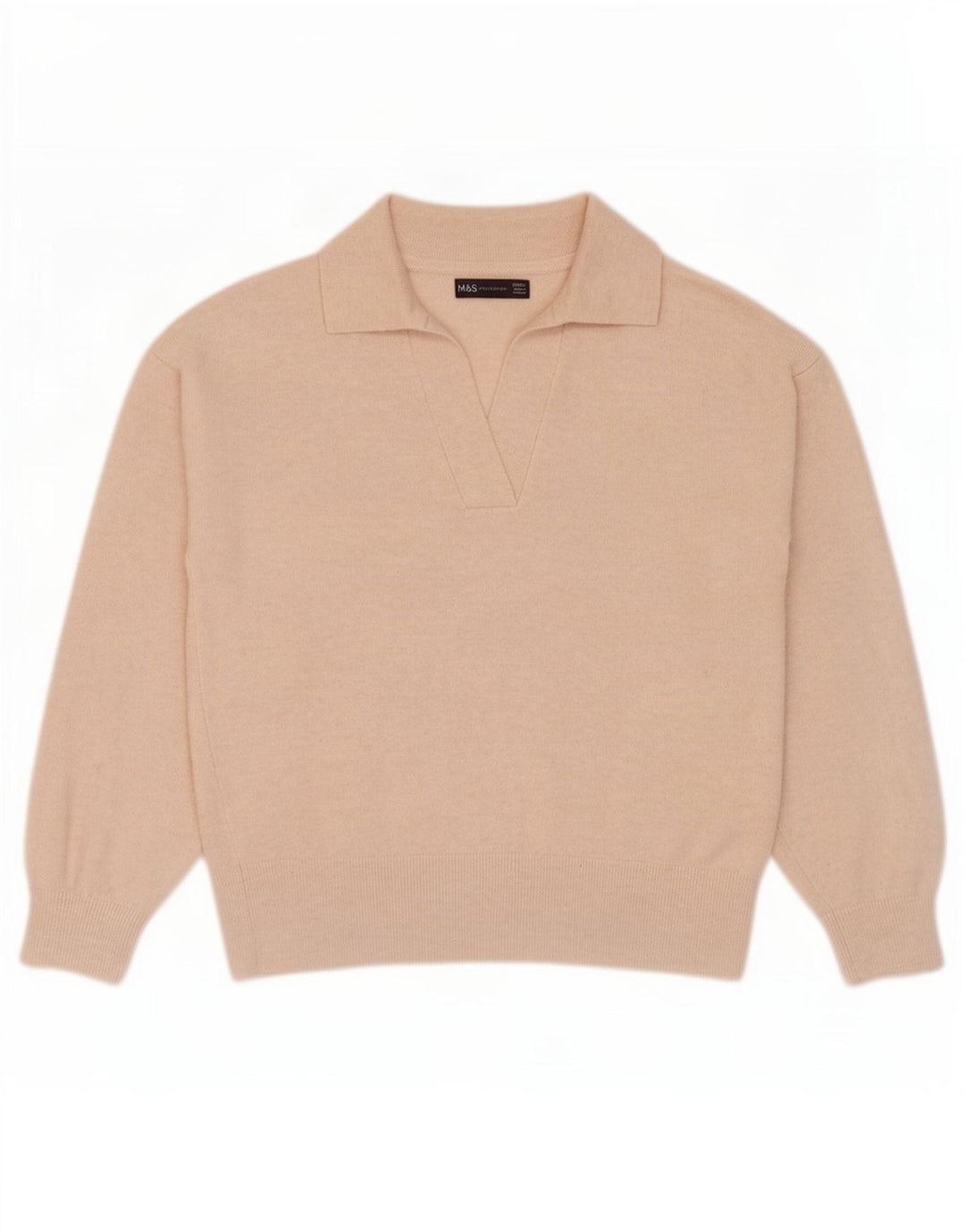 Marks & Spencer Dame Polo Neck Jumper Sweater UK 10 Small Beige Polyester