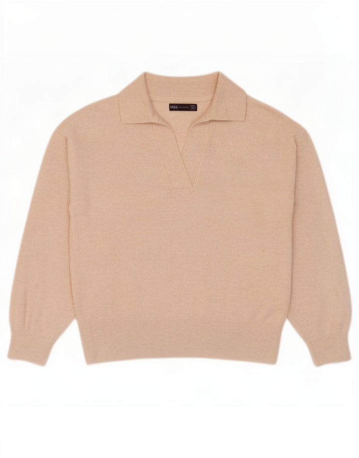 Marks & Spencer Dame Polo Neck Jumper Sweater UK 10 Small Beige Polyester