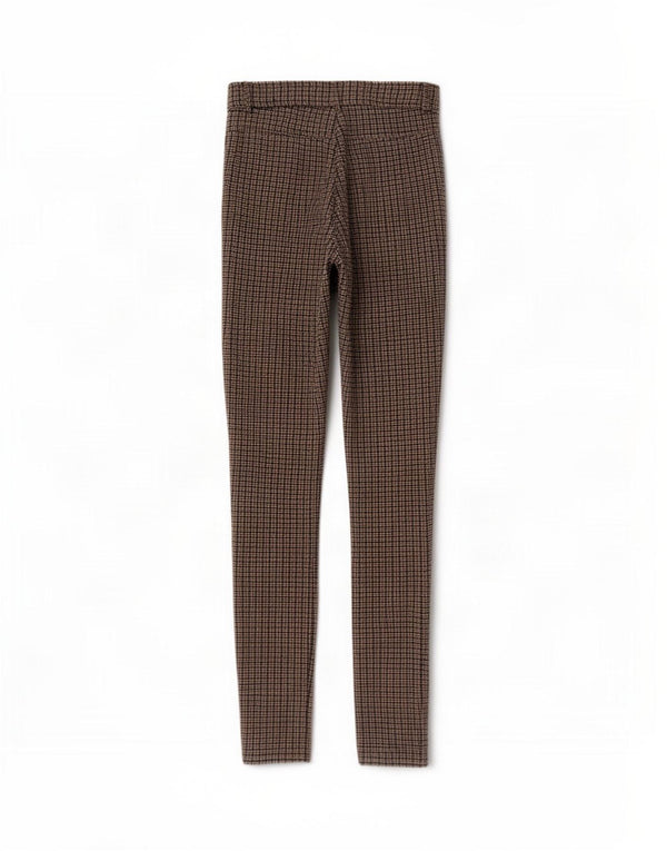 Zara Dame Skinny Casual Bukser XS W24 L27 Brun Houndstooth Viscose