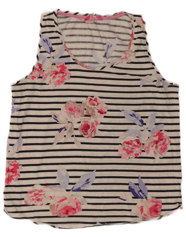 Joules Kvinder Grafisk Vest Top UK 16 Large White Floral Bomuld
