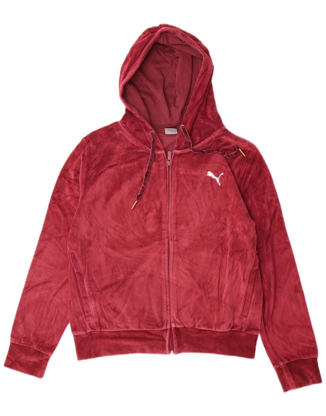 PUMA Womens Velour Zip Hoodie Sweater UK 14 Medium Maroon