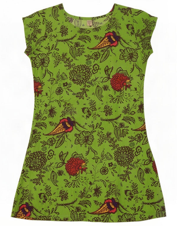 Vintage kvinders tunikakjole UK 10 Small Green Floral Cotton