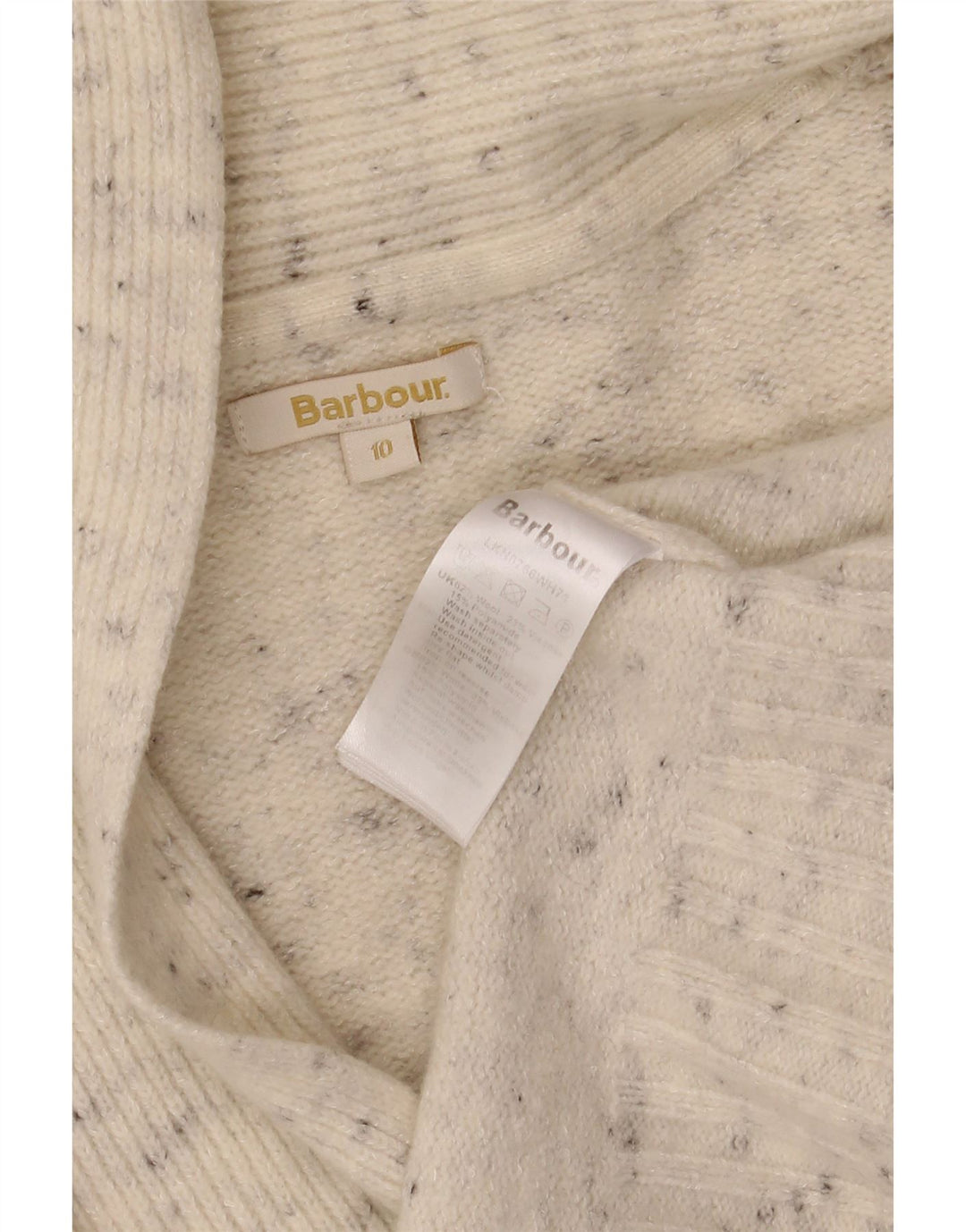 BARBOUR Womens Open Cardigan Sweater UK 10 Small Off White Flecked Wool