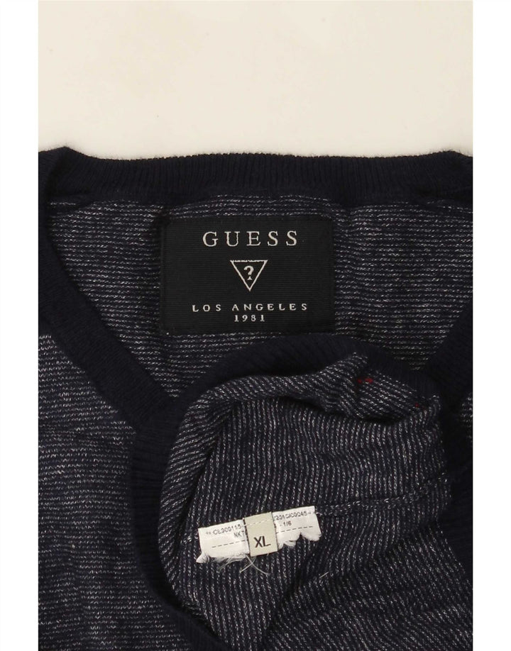 Guess Herre V-hals sweater XL Navy Blue Flecked