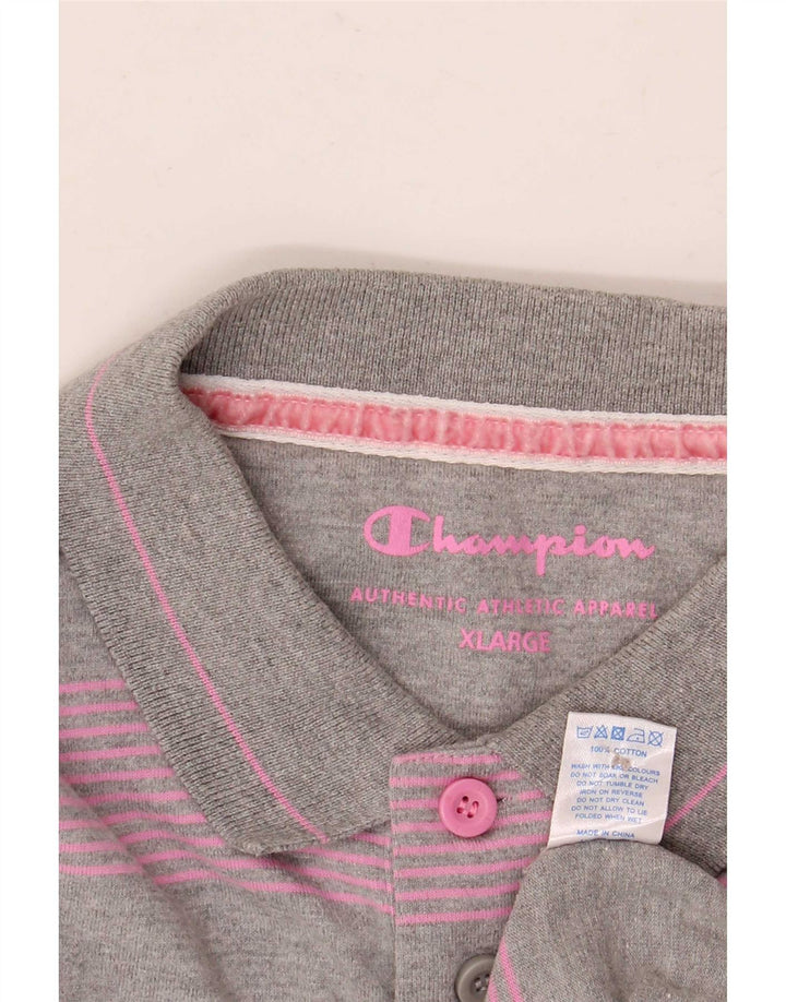 Champion herre poloshirt XL gråstribet bomuld