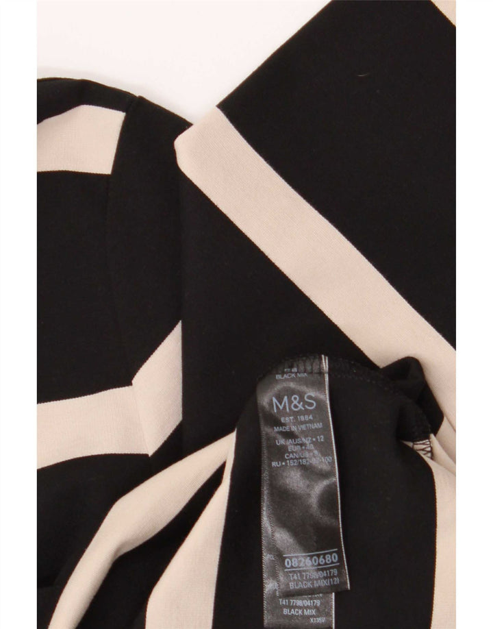 Marks & Spencer dametop 3/4 ærmer UK 12 medium sort stribet viskose