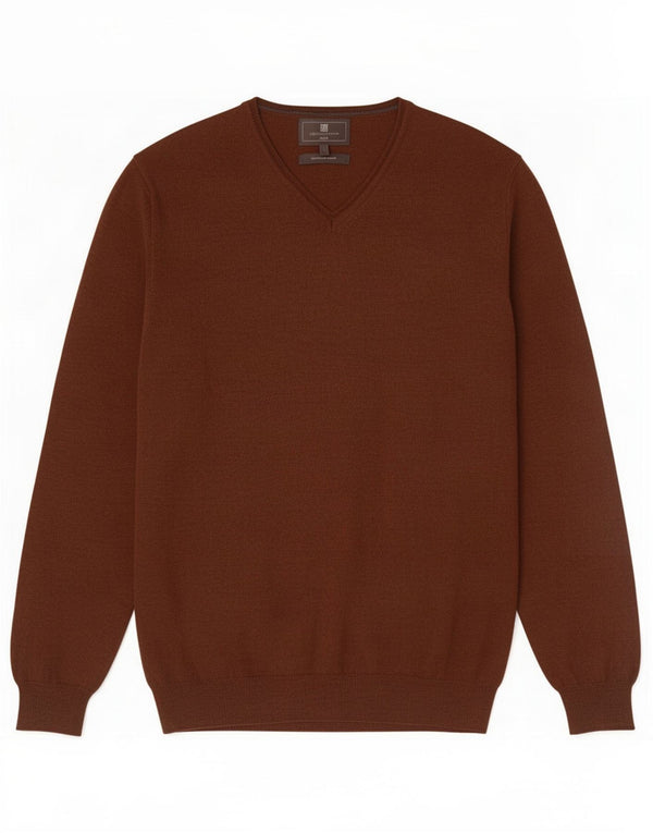Marks & Spencer Herre Slim Fit V-hals sweater Stor Brun Merinould