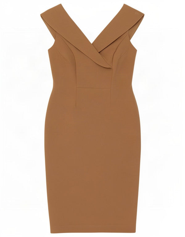 Marks & Spencer Kvinder Off Shoulder Sheath Dress UK 12 Medium Beige