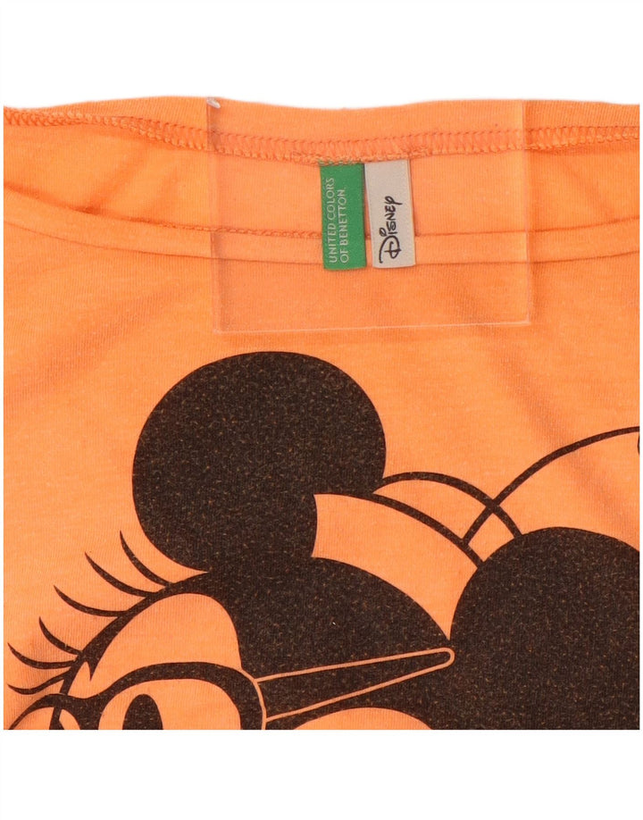 BENETTON Dame Mickey Mouse Crop Grafisk T-Shirt Top UK 14 Medium Orange