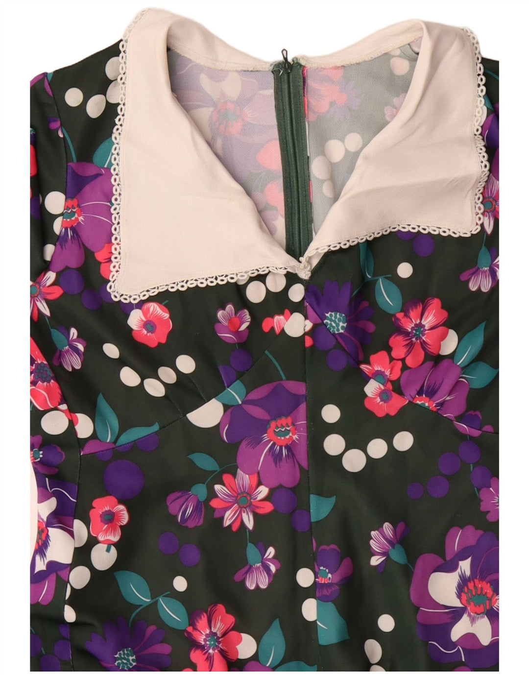 VINTAGE Langærmet maxikjole til kvinder UK 14 Stor flerfarvet blomster