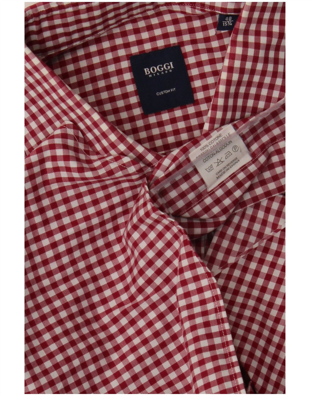 Boggi Herre Ternet Custom Fit skjorte størrelse 40 15 1/2 Medium Burgundy Gingham
