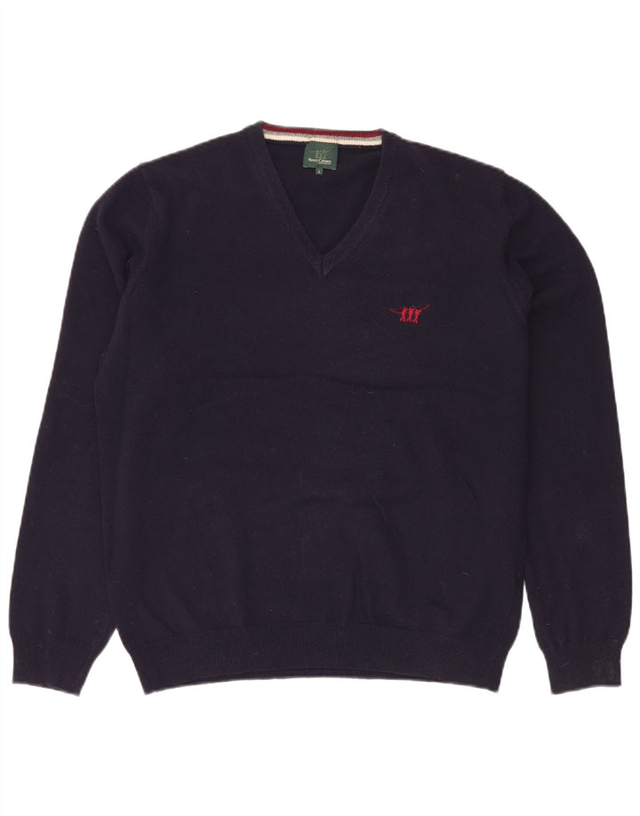 Henry Cottons Herre V-hals trøje Sweater Stor marineblå ny uld