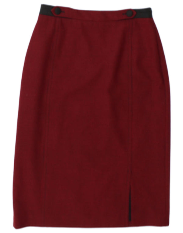 Jaeger Womens Pencil Skirt UK 8 Small W27 Burgundy Houndstooth Polyester