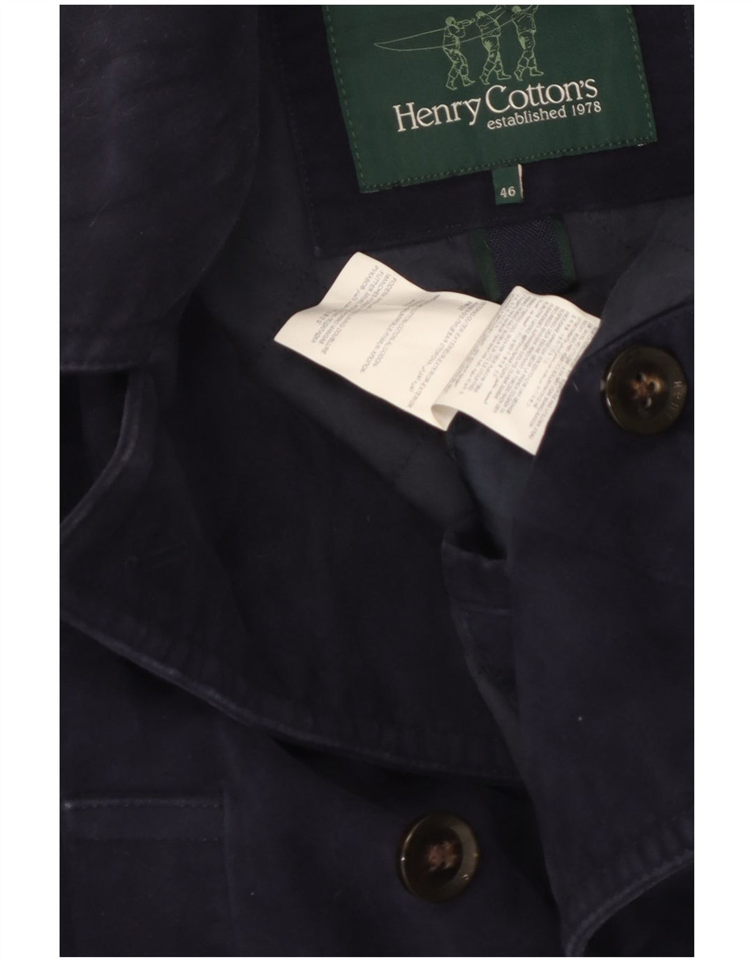 Henry Cottons Herre Pea Coat IT 46 Small Navy Blue Cotton