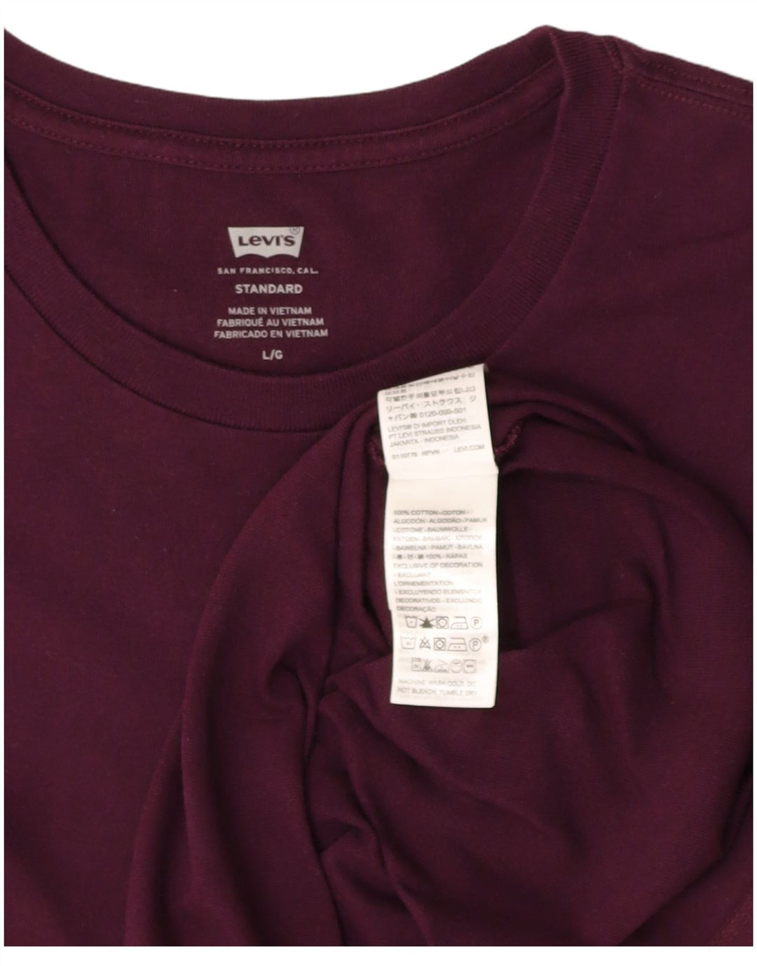 LEVI'S Mens Standard T-Shirt Top Large Burgundy Cotton
