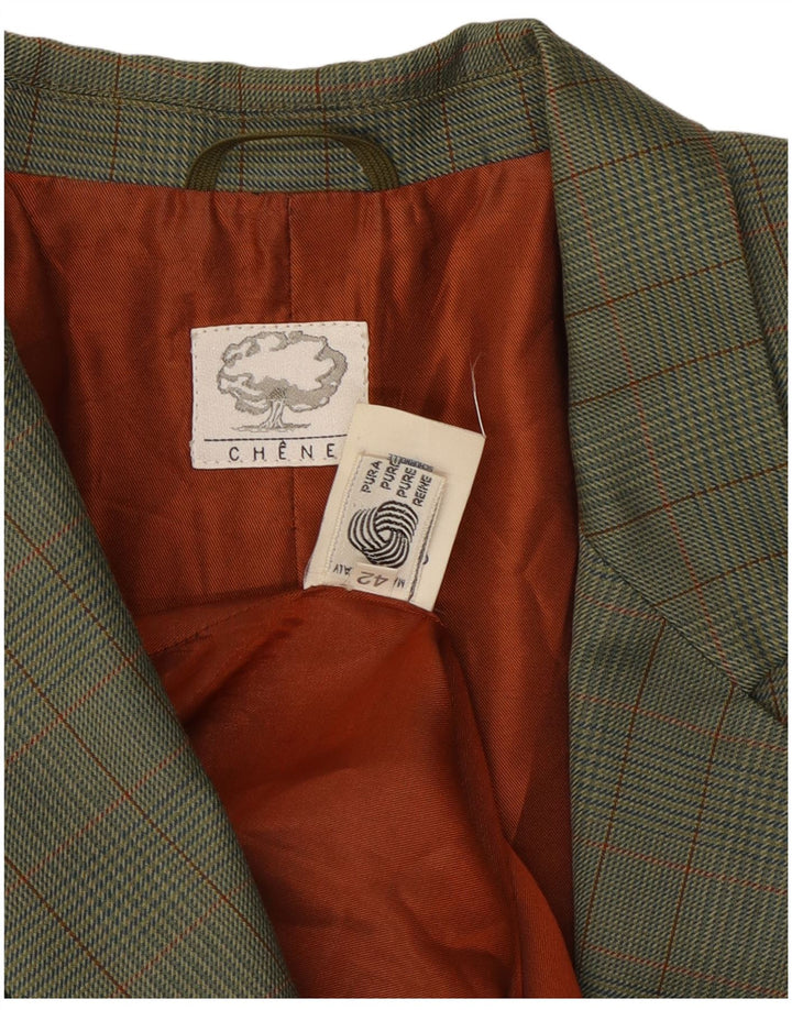 Vintage dame 2-knaps blazerjakke IT 42 Mellemgrøn ternet uld