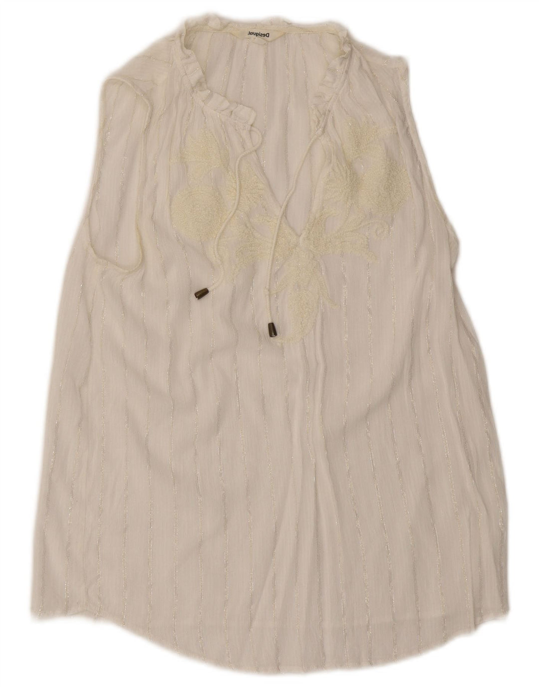 Desigual Dame grafisk ærmeløs bluse Top UK 12 Mellem hvid stribet
