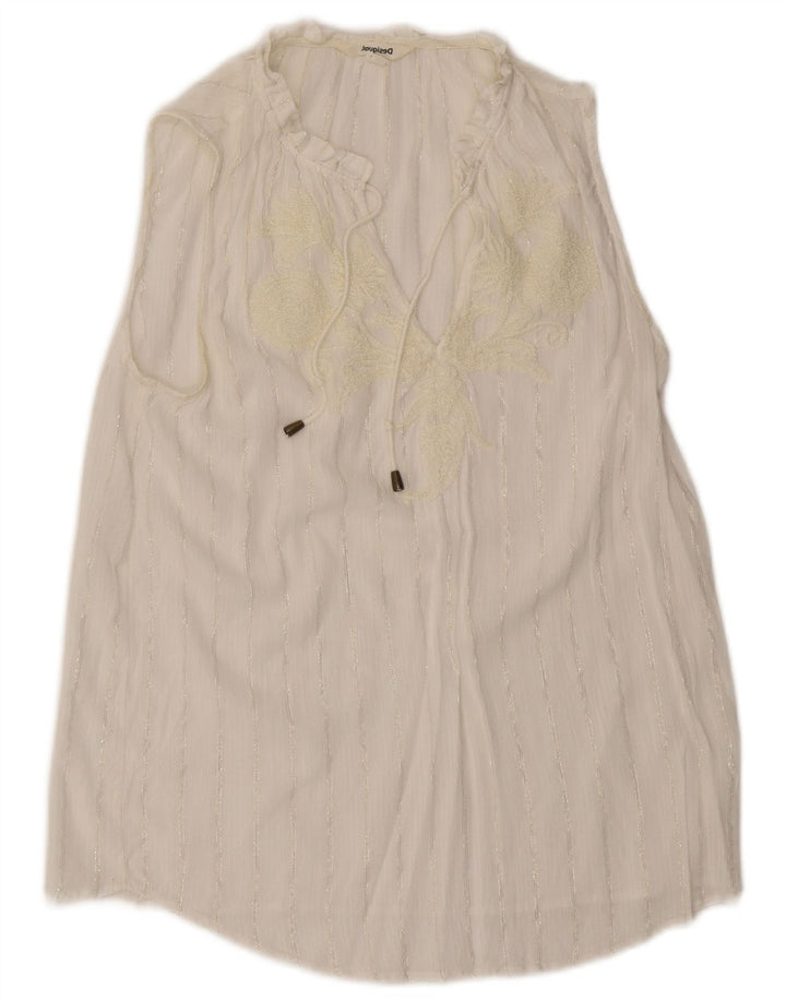 Desigual Dame grafisk ærmeløs bluse Top UK 12 Mellem hvid stribet