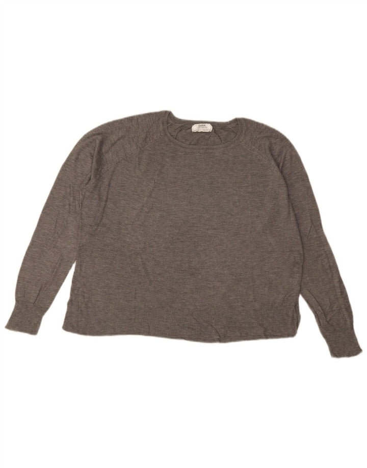Zara Dame Oversized Boat Neck Jumper Sweater UK 14 Medium Grey Viscose