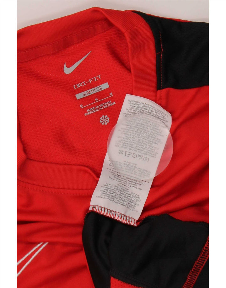 Nike Herre Dri Fit Slim T-Shirt Top Medium Rød Colourblock Polyester