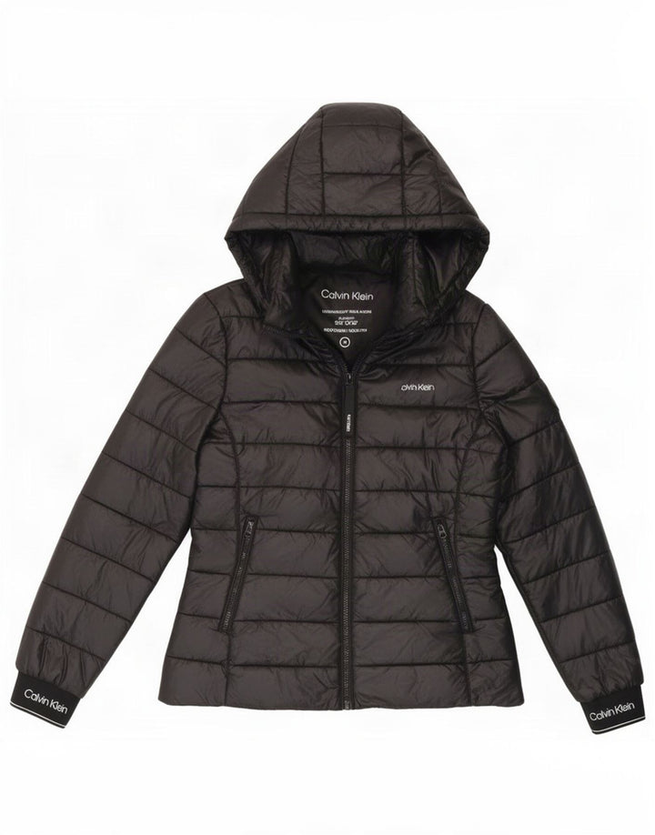 Calvin Klein Polstret hættejakke til kvinder UK 14 Medium Sort Polyamid