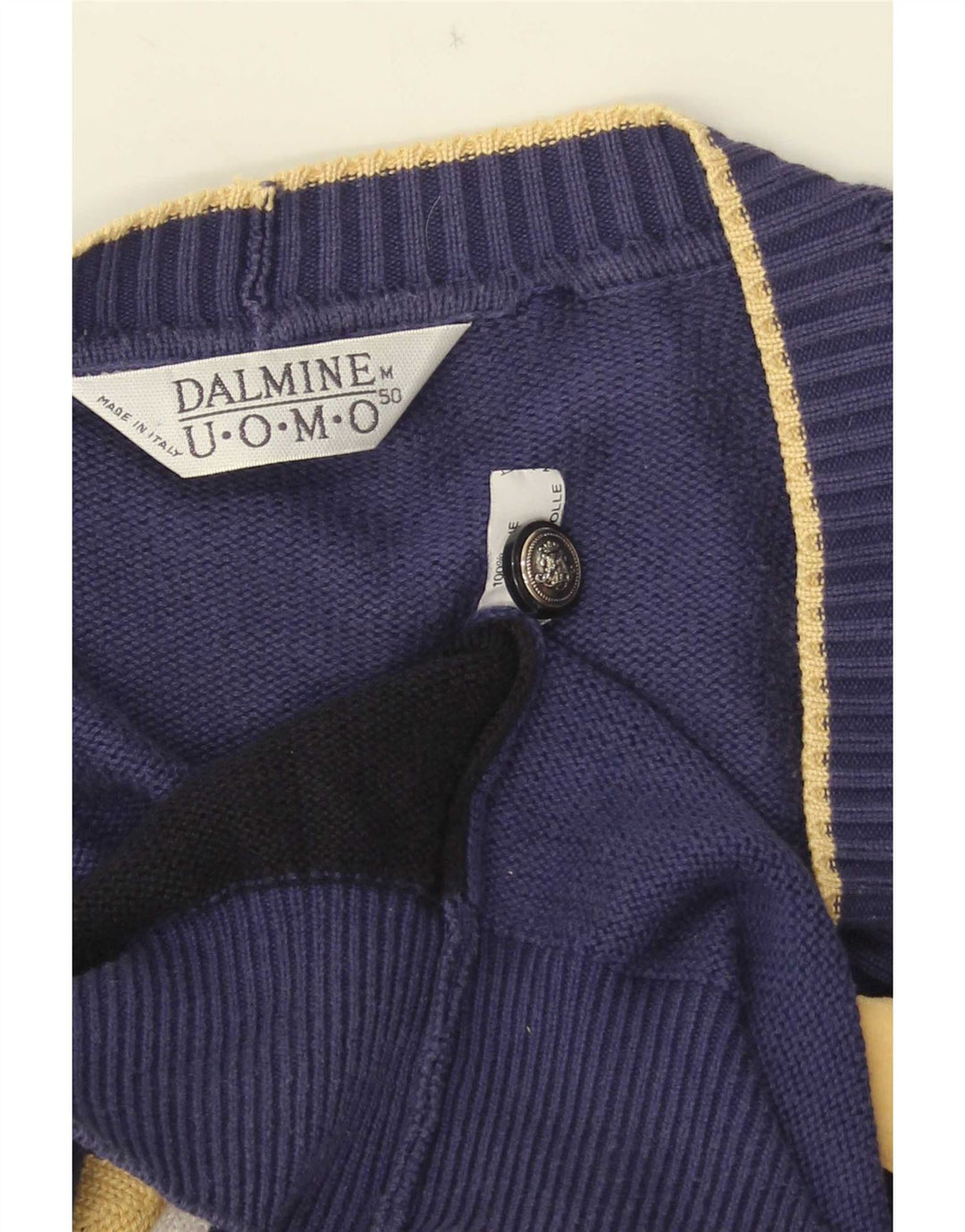 DALMINE Herre cardigan sweater IT 50 Medium Navy Blue Colourblock Bomuld