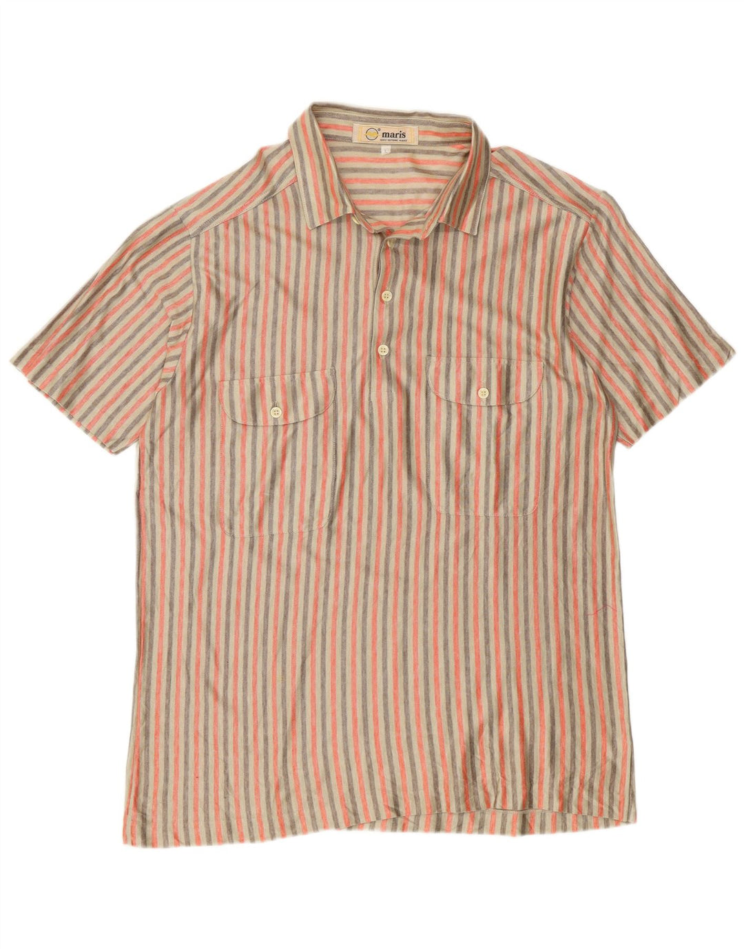 Vintage kortærmet trøje til mænd Stor beige stribet bomuld