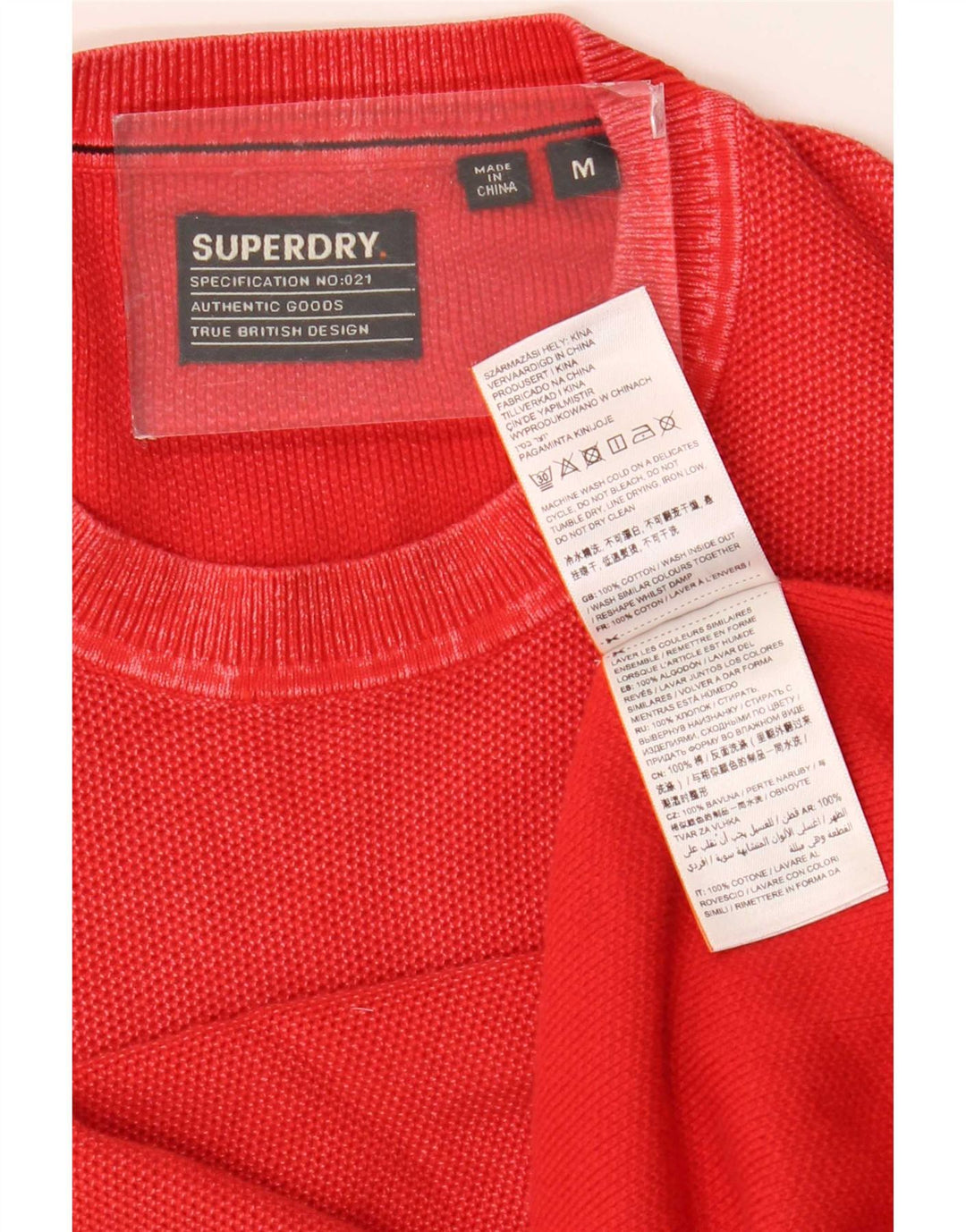 Superdry sweater med rund hals til mænd Medium rød bomuld