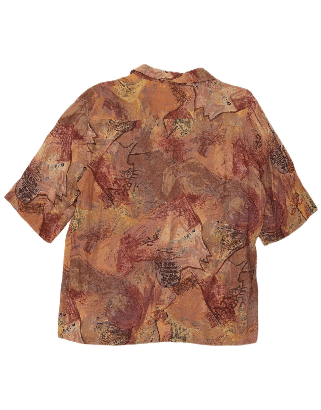 Vintage kvinders abstrakt mønster kortærmet skjorte UK 14 medium brun