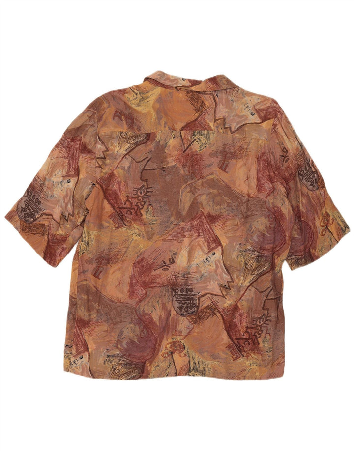 Vintage kvinders abstrakt mønster kortærmet skjorte UK 14 medium brun