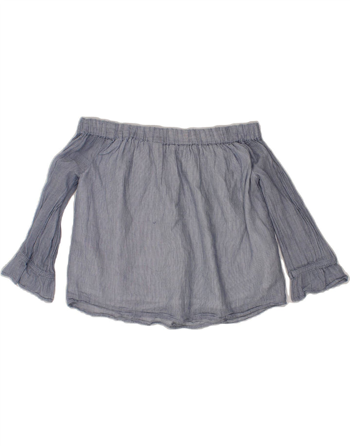 JACK WILLS Womens Off Shoulder Top UK 8 Small Blue Cotton Vintage Jack Wills and Second-Hand Jack Wills from Messina Hembry 