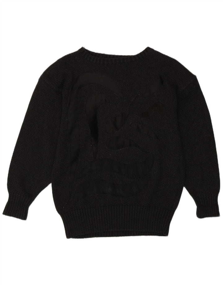 Vintage Dame Boat Neck Jumper Sweater UK 14 Medium Sort Bomuld