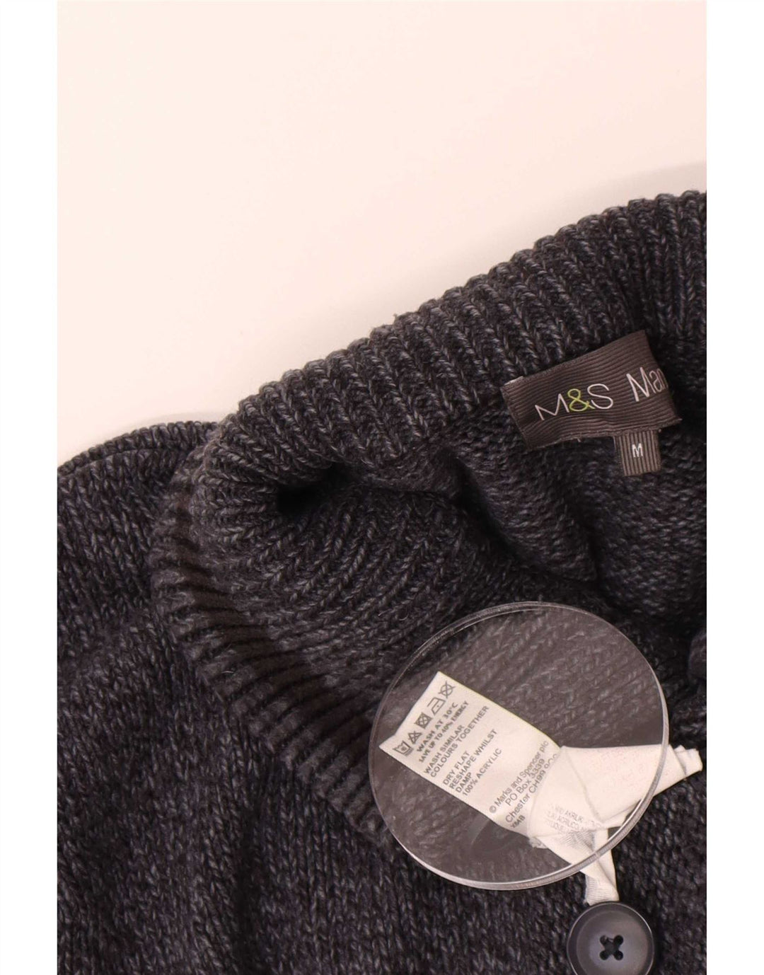 Marks & Spencer Herre Button Neck Jumper Sweater Medium Navy Blue Flecked