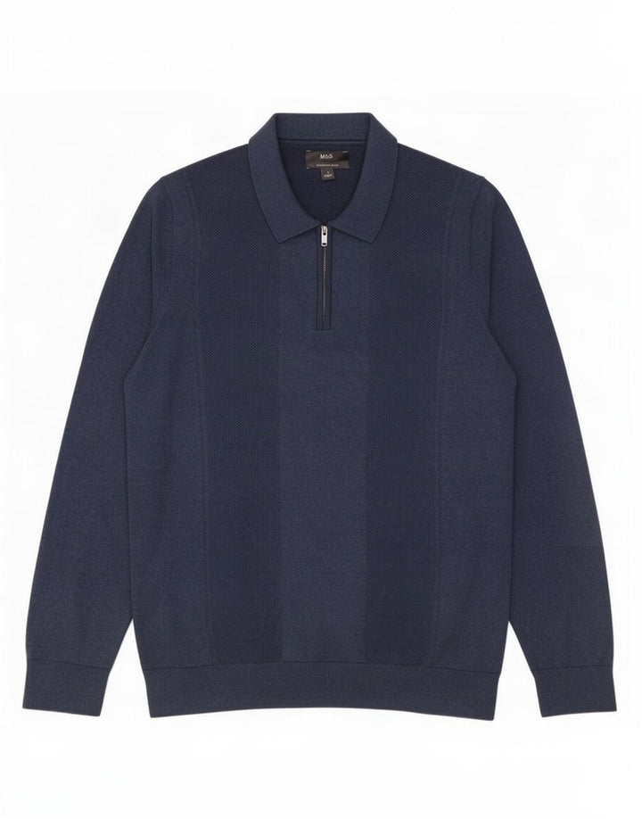 Marks & Spencer Herre Polo Neck Jumper Sweater Stor Marineblå Bomuld