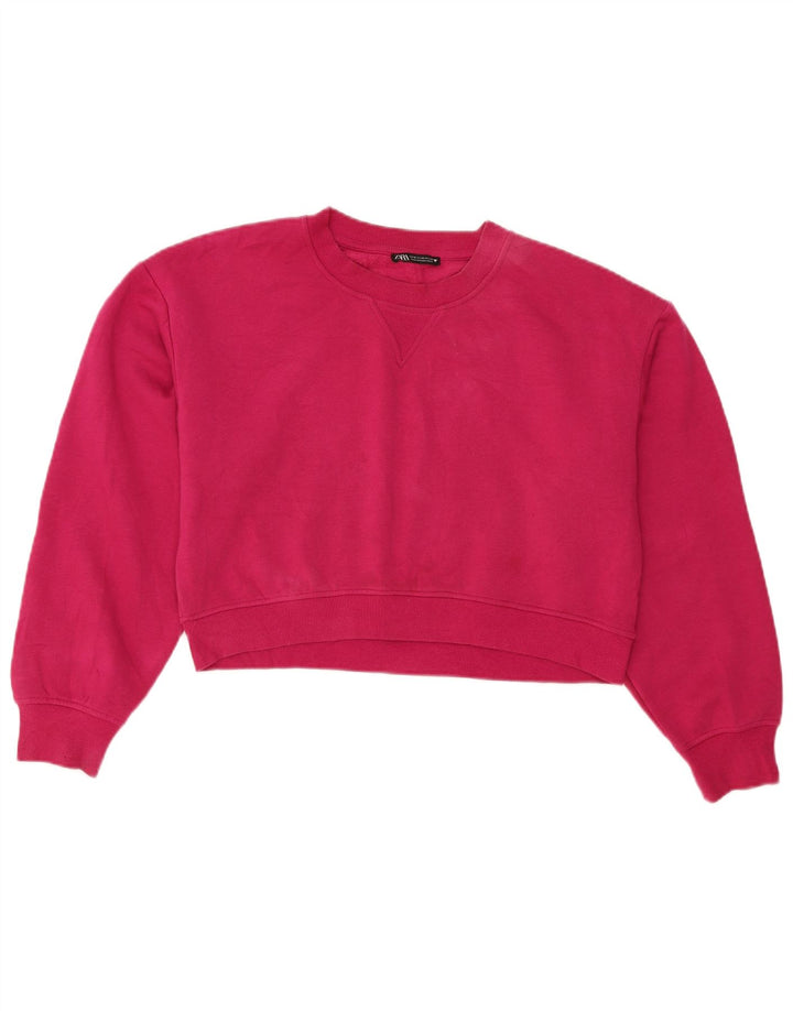 Zara Womens Crop Sweatshirt Jumper UK 14 Medium Pink Bomuld
